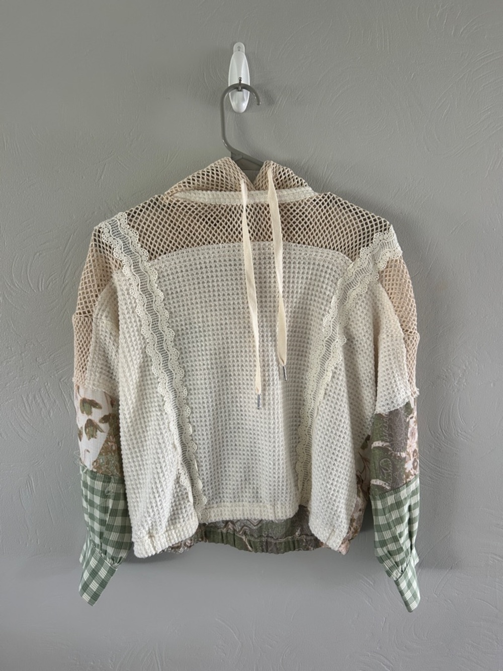 Miss Me Pieced Crochet Hoodie size extra small